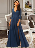 Monique A-LineV-neckFloor-LengthBridesmaidDress#254178 STKP0013215