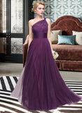 Marcie A-Line One-Shoulder Floor-Length Tulle Bridesmaid Dress With Ruffle STKP0013216