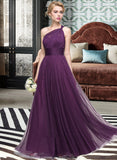 Marcie A-Line One-Shoulder Floor-Length Tulle Bridesmaid Dress With Ruffle STKP0013216