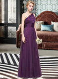 Marcie A-Line One-Shoulder Floor-Length Tulle Bridesmaid Dress With Ruffle STKP0013216