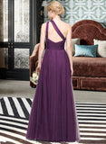 Marcie A-Line One-Shoulder Floor-Length Tulle Bridesmaid Dress With Ruffle STKP0013216