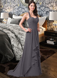 Bryanna A-Line Halter Sweep Train Chiffon Bridesmaid Dress With Bow(s) Cascading Ruffles STKP0013217