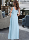 Beryl Chiffon V-neck Floor-length A-Line Bridesmaid Dress With Crystal Brooch And Cascading Ruffles STKP0013219