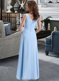 Beryl Chiffon V-neck Floor-length A-Line Bridesmaid Dress With Crystal Brooch And Cascading Ruffles STKP0013219