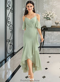 Melina Trumpet/Mermaid V-neck Asymmetrical Bridesmaid Dress With Ruffle STKP0013222