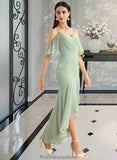 Melina Trumpet/Mermaid V-neck Asymmetrical Bridesmaid Dress With Ruffle STKP0013222