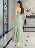 Melina Trumpet/Mermaid V-neck Asymmetrical Bridesmaid Dress With Ruffle STKP0013222