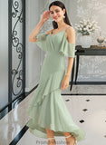 Melina Trumpet/Mermaid V-neck Asymmetrical Bridesmaid Dress With Ruffle STKP0013222