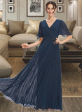 Dylan A-Line V-neck Floor-Length Bridesmaid Dress With Ruffle STKP0013223