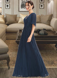 Dylan A-Line V-neck Floor-Length Bridesmaid Dress With Ruffle STKP0013223