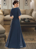 Dylan A-Line V-neck Floor-Length Bridesmaid Dress With Ruffle STKP0013223