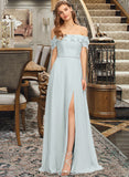 Ryleigh A-Line Off-the-Shoulder Floor-Length Chiffon Bridesmaid Dress With Beading Split Front Cascading Ruffles STKP0013226