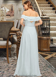 Ryleigh A-Line Off-the-Shoulder Floor-Length Chiffon Bridesmaid Dress With Beading Split Front Cascading Ruffles STKP0013226