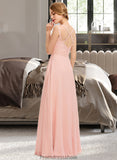 Cora A-Line V-neck Floor-Length Chiffon Lace Bridesmaid Dress STKP0013227