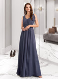 Angel A-Line V-neck Floor-Length Bridesmaid Dress With Ruffle STKP0013230