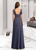 Angel A-Line V-neck Floor-Length Bridesmaid Dress With Ruffle STKP0013230