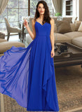 Maya A-Line V-neck Floor-Length Bridesmaid Dress With Ruffle STKP0013233