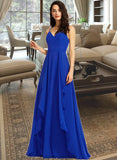 Maya A-Line V-neck Floor-Length Bridesmaid Dress With Ruffle STKP0013233