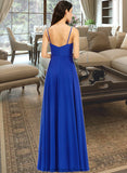 Maya A-Line V-neck Floor-Length Bridesmaid Dress With Ruffle STKP0013233