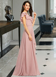 Sydnee A-Line V-neck Floor-Length Bridesmaid Dress With Ruffle Split Front STKP0013234