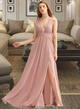 Annabelle A-LineV-neckFloor-LengthChiffonBridesmaidDressWithSplitFront#251361 STKP0013235