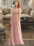 Annabelle A-LineV-neckFloor-LengthChiffonBridesmaidDressWithSplitFront#251361 STKP0013235