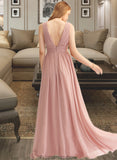 Annabelle A-LineV-neckFloor-LengthChiffonBridesmaidDressWithSplitFront#251361 STKP0013235