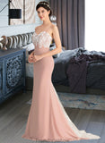 Dayami Trumpet/Mermaid Sweetheart Sweep Train Chiffon Lace Bridesmaid Dress STKP0013237