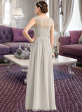 Macie A-Line V-neck Floor-Length Chiffon Lace Bridesmaid Dress With Ruffle STKP0013238