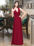 Ansley A-line V-Neck Floor-Length Chiffon Bridesmaid Dress With Ruffle STKP0013240