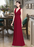 Ansley A-line V-Neck Floor-Length Chiffon Bridesmaid Dress With Ruffle STKP0013240