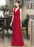 Ansley A-line V-Neck Floor-Length Chiffon Bridesmaid Dress With Ruffle STKP0013240