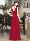 Ansley A-line V-Neck Floor-Length Chiffon Bridesmaid Dress With Ruffle STKP0013240