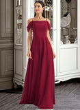 Laci A-Line Square Neckline Floor-Length Bridesmaid Dress With Bow(s) STKP0013242