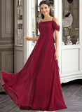 Laci A-Line Square Neckline Floor-Length Bridesmaid Dress With Bow(s) STKP0013242