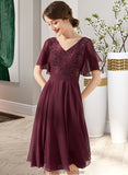 Chloe A-Line V-neck Knee-Length Chiffon Lace Bridesmaid Dress With Sequins STKP0013246