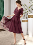 Chloe A-Line V-neck Knee-Length Chiffon Lace Bridesmaid Dress With Sequins STKP0013246