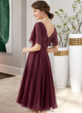 Chloe A-Line V-neck Knee-Length Chiffon Lace Bridesmaid Dress With Sequins STKP0013246