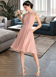 Marley A-Line Scoop Neck Knee-Length Chiffon Bridesmaid Dress With Lace Pockets STKP0013249