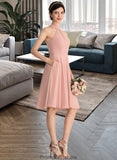 Marley A-Line Scoop Neck Knee-Length Chiffon Bridesmaid Dress With Lace Pockets STKP0013249