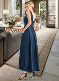 Frederica Ball-Gown/Princess V-neck Asymmetrical Satin Bridesmaid Dress With Pockets STKP0013251