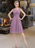 Jaelyn A-Line Square Neckline Knee-Length Chiffon Lace Bridesmaid Dress STKP0013252