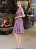 Jaelyn A-Line Square Neckline Knee-Length Chiffon Lace Bridesmaid Dress STKP0013252