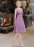 Jaelyn A-Line Square Neckline Knee-Length Chiffon Lace Bridesmaid Dress STKP0013252