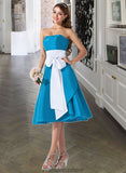 Kaylie A-Line Sweetheart Knee-Length Taffeta Bridesmaid Dress With Sash Bow(s) STKP0013253