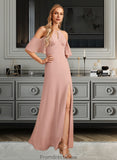 Kiera Sheath/Column High Neck Floor-Length Bridesmaid Dress With Split Front STKP0013254