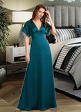 Annabella A-Line V-neck Floor-Length Bridesmaid Dress STKP0013255