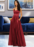 Kennedi A-LineV-neckFloor-LengthSatinBridesmaidDressWithPockets#251382 STKP0013256