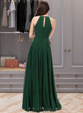 Ryleigh A-Line Scoop Neck Floor-Length Chiffon Bridesmaid Dress STKP0013257