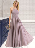 Taylor Empire Halter Floor-Length Chiffon Bridesmaid Dress With Ruffle Bow(s) STKP0013258